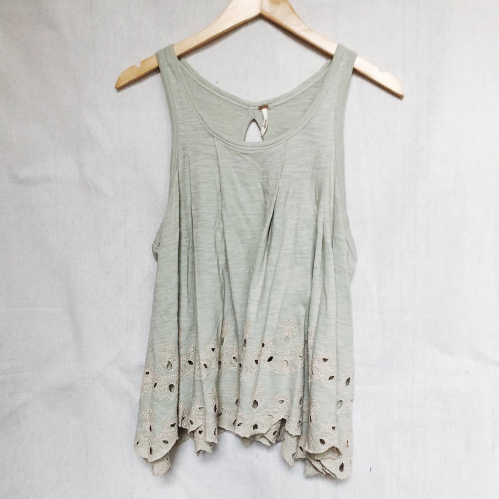 Free People Embroidered Scallop Tank w/ Open Back